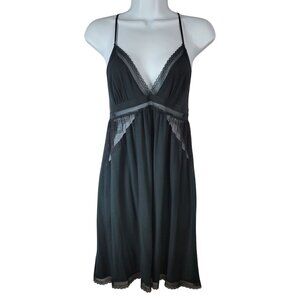 Victoria's Secret Chemise Black Large Adj Strap Lace Racerback Nightie Modal